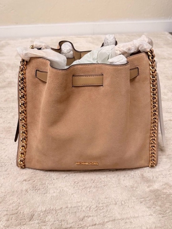 Michael Kors Handbags - Michael Kors: Nolita Tan Suede Shoulder Bag with Gold Chain Trim